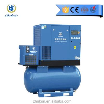 China Lubricated 80 cfm 20 Hp Screw Down Small AC Air Compressor Air Dryer Tank Mounted for sale