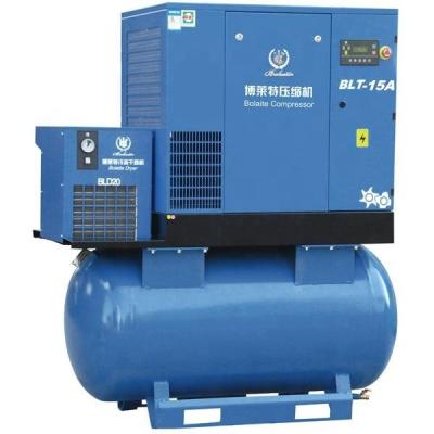 China 11kw 15hp 7bar 8bar 10bar lubricated atlas copco Bolaite compact screw air compressor with air and air dryer tank for sale