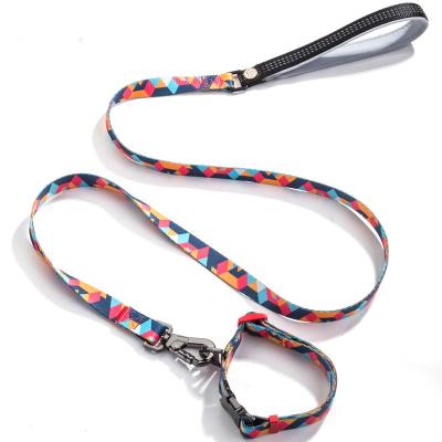 China Custom Thoughtful Logo Dog Collar And Leash Set Sublimation Printing Pet Collar And Lead Nylon Material Set for sale