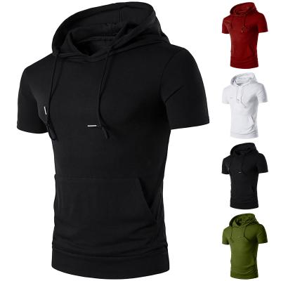 China New Summer Men's Custom Logo Fitness T-shirts Hooded Tops Breathable Casual Sportswear Short Sleeve Solid Color T-shirts For Men for sale