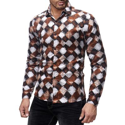 China New Autumn And Winter Men's Breathable Shirts Casual Plaid Digital Printing Mens Tops Slim Long Sleeve Turn Down Collar Shirt For Men for sale