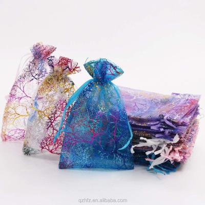 China Eco-Friendly Eco-Friendly Eco-friendly Coral Style Small Color Print Organza Bags Wedding Favor Christmas Gift Jewelry for sale