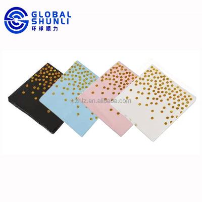 China White and Gold Printed Polka Dot Customized Personalized Paper Napkins Party Supplies for sale