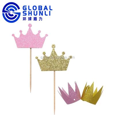 China Global Eco-Friendly Shunli Crown and Party Wedding Gold Confetti Table Decor Event Decor Gold Glitter Cake Topper for sale