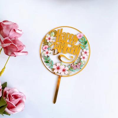 China Birthday & Wedding Acrylic Cupcake Topper Geometry Round Letter Cake Topper Happy Birthday Wedding Party Cake Decorating Gold Beautiful Style for sale