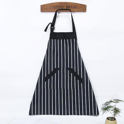 China Cleanroom Black-striped Cotton Breathable Cooking Apron For Chef Quality Bib For Man Ready To Ship for sale