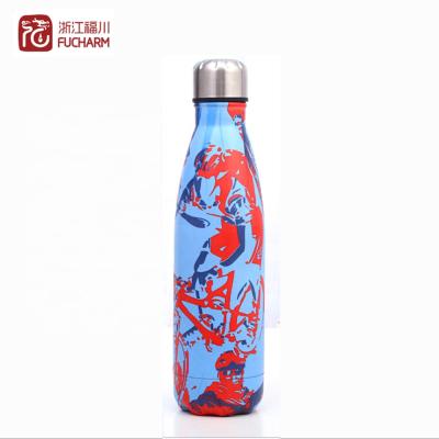 China Sustainable Eco Friendly Vacuum Insulated Cola Shaped Pattern Stainless Steel Wood Thermo Bottle for sale