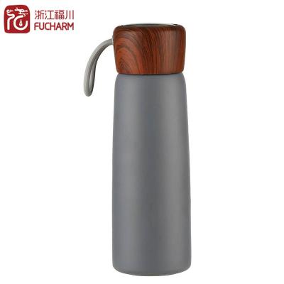 China Grain Thermos Water Bottle Stainless Steel Sport 500ml Bottle Vacuum Flask Wooden Travel Stocked for sale