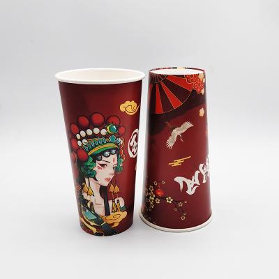 China Chinese Style Peking Opera Pattern Disposable Red Disposable Thickened Cold Drink Paper Cup Milk Tea Beverage Paper Cup for sale