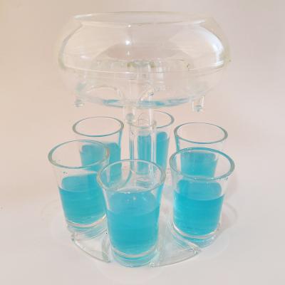 China Hot Selling Stocked 6 Cocktail Shot Glass Dispenser Amazon New PMMA Acrylic Dispenser Holder Glass With 6 Cups for sale