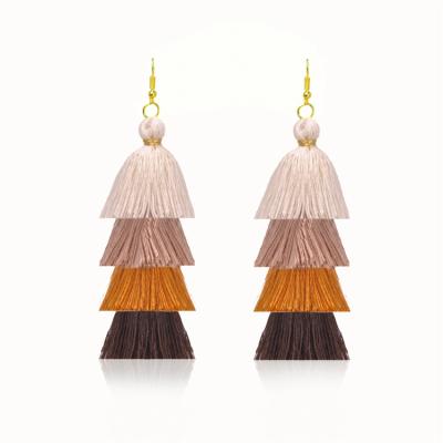 China Multilayer Fringe Romantic Bohemian Gradient Drop Earrings Women Long Jewelry Dangle Ethnic Tassel Earrings Bead Earrings for sale