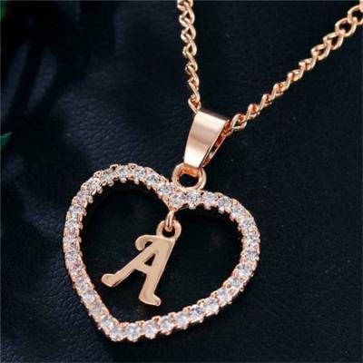 China Reference Picture Fashion Custom Heart Rhinestone Letter Name Choker Initial Necklace For Women Pendant Jewelry for sale