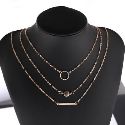 China Reference picture fashion statement metal multilayer circles chokers necklaces geometric round women jewelry 2021 for sale