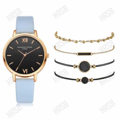 China Fashionable 5Pcs Set Lady Watch Jewelry Ladies Luxury Leather Band Quartz Wrist Watch Women Fashion Wristwatches for sale