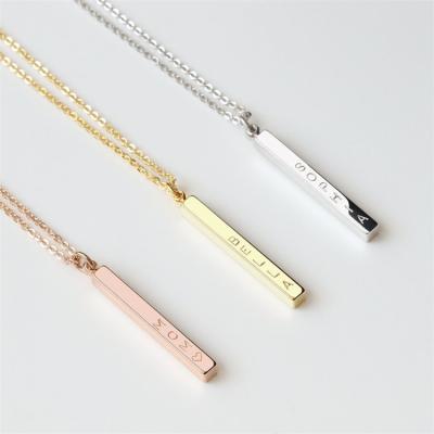 China TRENDY Fashion 18k Gold Plated 925 Sterling Silver Engrave Custom Name Personalized 3D Vertical Bar Necklace For Women Fine Jewelry for sale