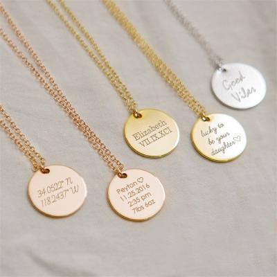 China TRENDY Fashion Fine Jewelry 18k Gold Plated 925 Sterling Silver Engrave Custom Name Letter Personalized Round Disc Necklace For Women for sale