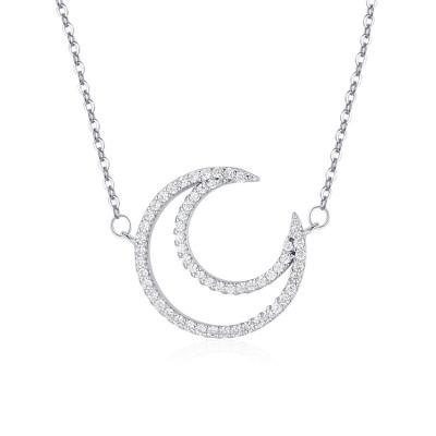 China Women's 925 Sterling Silver White Gold Plated Hollow Cubic Moon Full Paved Zircon Clavicle Chain Necklace Trendy Pendant Necklace for sale