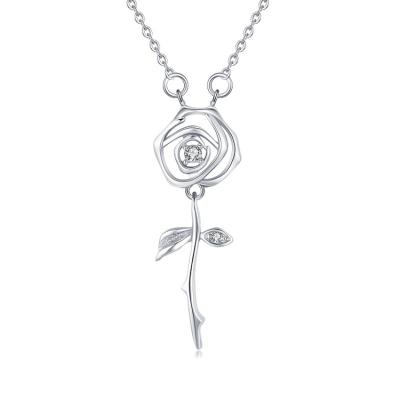 China Romantic Necklace 925 Sterling Silver White Gold Plated Rose Flower Pendant Necklace FASHIONABLE Vintage Women's Choker Necklace for sale