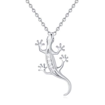 China Fashion Trendy Animal Lizard Necklace 925 Sterling Silver White Gold Plated Women Gecko Pendant Necklace for sale