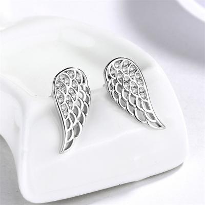 China New Trendy Fashion Fine Jewelry of 925 Sterling Silver White Gold Plated Angel Wing Diamond Zircon Stud Earrings Women for sale