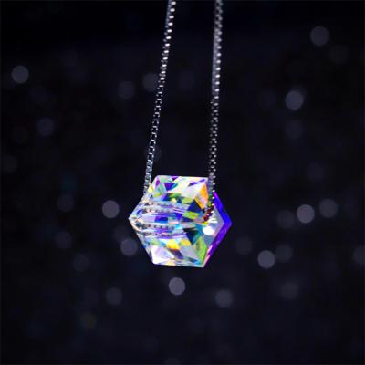 China FASHIONABLE Hot Selling Female Square Necklace 925 Crystal Shiny Pendants Female Square Stone Choker Chain Sterling Silver Necklace for sale