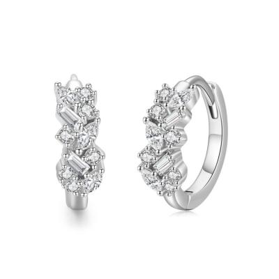 China Fashion Exquisite Full Diamond Earrings Original Design TRENDY 925 Sterling Silver Diamond Baguette Huggie Circle Earrings for sale