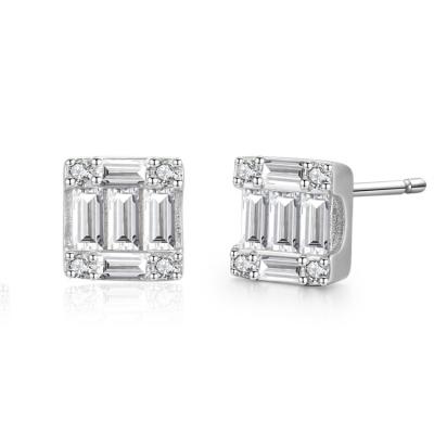 China Tasty Baugette FASHIONABLE Diamond Jewelry 925 Sterling Silver Square Cluster Studs Earrings For Women for sale