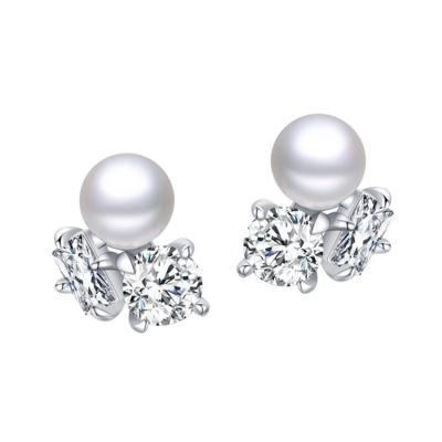 China Shell Pearl Earrings Jewelry TRENDY 925 Sterling Silver Fashion Bling Diamond Pearl Stud Earrings For Women for sale