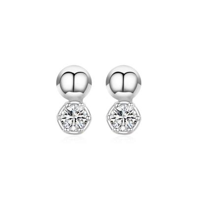 China Trendy Women's BeadsBall Earring 925 Sterling Silver Fashion Crystal Ball Stud Earrings Fashionable Women's Silver Stud Earrings for sale