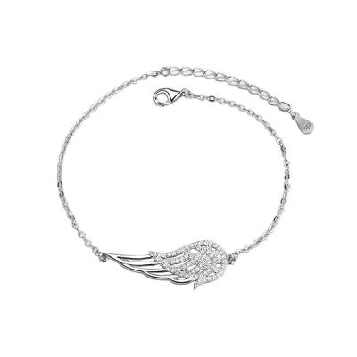 China TRENDY Thin Zircon Angel Wing Charm Bracelet 925 Sterling Silver Dainty Adjustable Jewelry Bracelet for Women Girls Gifts for sale