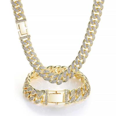 China Luxury Hip Hop Jewelry 18k Gold Cuban Link Chain Iced Out Diamond Cuban Link Chain Necklace For Men Jewelry for sale