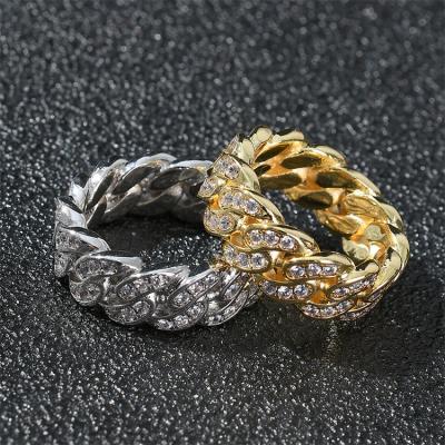 China Outlet FASHIONABLE Iced Out CZ Diamonds Ring Men Women Gold Plated Miami Cuban Link Cuban Link Ring for sale