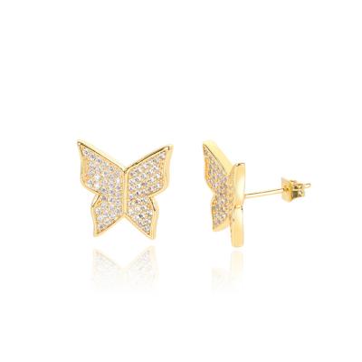 China TRENDY Silver Rhinestone Butterfly Earrings Bling Crystal Butterfly Stud Earrings Women Needle Earrings For Gifts for sale