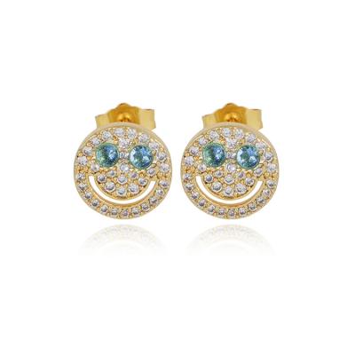 China FASHIONABLE Hot Selling Hip Hop Zircon Personality Gold Eyefunny Stud Earrings Smiley Face Stud Earrings Full For Women for sale