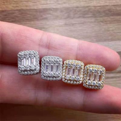 China Factory Wholesale 14k Gold Jewelry TRENDY Bling CZ Micro Pave 3D Gold Square Zircon Stud Earrings For Women for sale