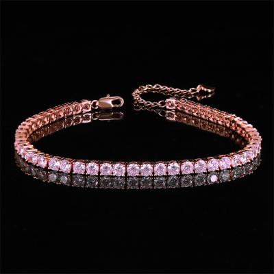 China Classic Shiny Silver Tennis Hiphop Gold Chain Bracelet Crystal Tennis Bracelet For Women Rose Gold Plated Cubic Zirconia CZ for sale