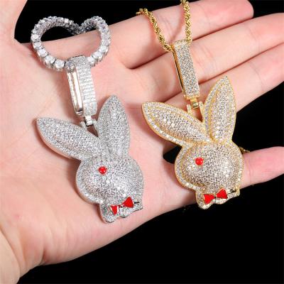 China FASHIONABLE New Design Full Rhinestone Personality Hip Hop Men Women Necklace Iced Out Red Eye Link Bunny Head Rabbit Animal Pendant Necklace for sale