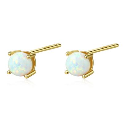 China TRENDY Women Round Sterling Silver 925 Natural Opal Stone Jewelry Round Opal Stud Earrings For Gifts for sale