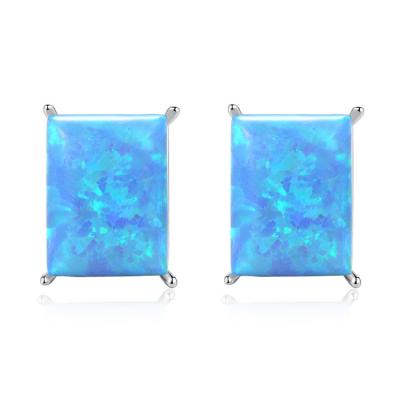 China Blue Fire Opal Women Earrings Fine Jewelry TRENDY Square 925 Sterling Silver Simple Handmade Jewelry Earrings For Girls for sale