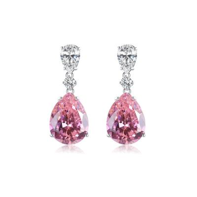 China Trendy Fashion Jewelry 925 Sterling Silver Big Zircon Pink Gemstone Earrings Zircon Drop Earrings For Women for sale