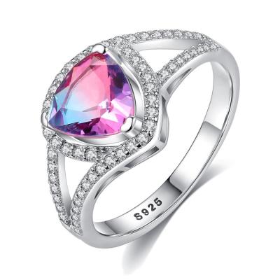 China FASHION Luxury Fine Jewelry 925 Sterling Silver Gemstone Rings Geometric Heart Shape Shape Rainbow Stone Zircon Rhinestone Rings for sale