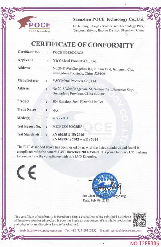 CE - Jiangmen Xinhui Y&Y Metal Products Co., Ltd.