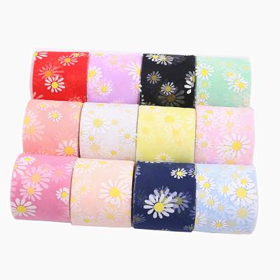 China Hot sale Daisy flower  DIY Handmade Material Silk Organza Mesh Tulle Fabric Ribbon for sale