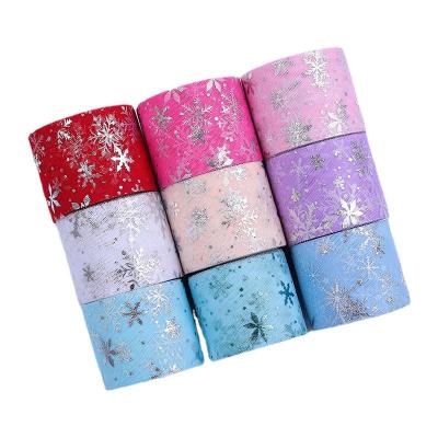 China Hot sale  Frozen snowflake Handmade Material Silk Mesh Tulle Fabric Ribbon for sale