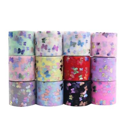 China Multicolor Butterfly  DIY Transparent Silk Organza Mesh Tulle Fabric Tape for sale