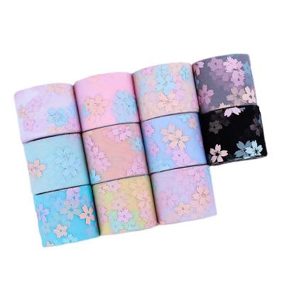 China Fashion Accessories Transparent Silk Organza Flower Pattern Mesh Tulle Fabric Tape for sale