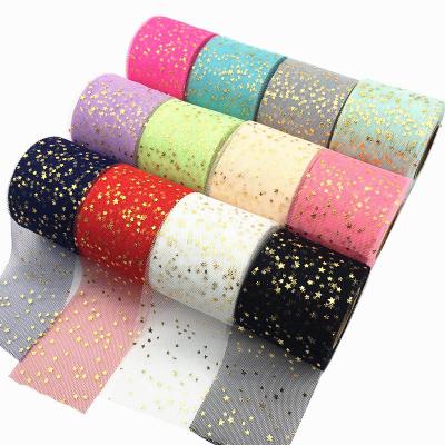 China Fashion Accessories DIY Handmade Tutu Material Gold Star Pattern Mesh Tulle Fabric Ribbon for sale