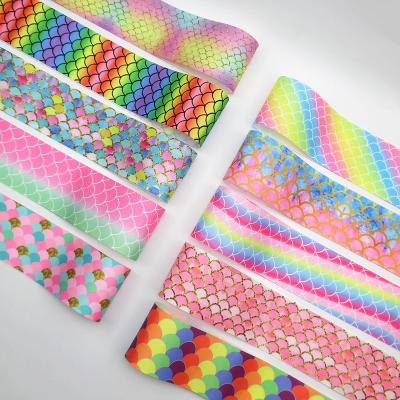 China Ins Hot sale lFish scales Mermaid Gift Wrapping Printing Gift Ribbon for sale