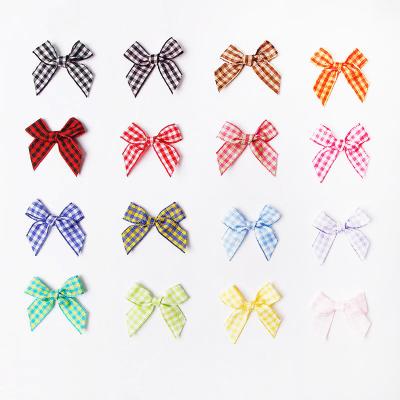 China Wholesale High quality Pre-made mini Check Gingham Ribbon Bow for Garment for sale