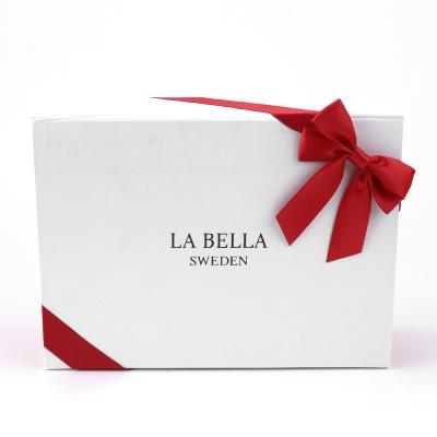 China Gift Box Decorative Custom Logo Printed Pre-Tied Elastic Loop Satin Ribbon Bow for sale